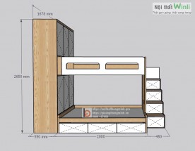 Giường tầng gỗ công nghiệp kết hợp tủ quần áo nhà anh Trung